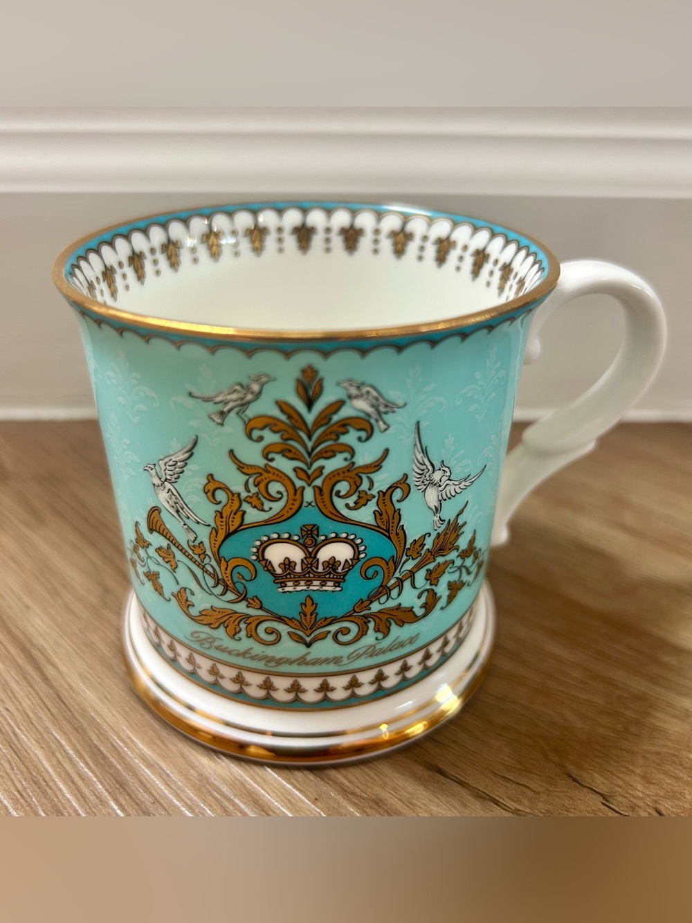 Royal Collection Buckingham Palace 2001 Fine Bone China Teal Gold Mug England
